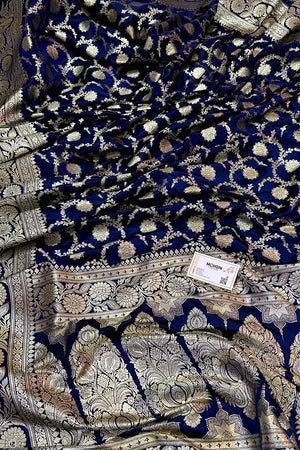 Navy Blue Murmuri Jaal Katan Silk Banarasi Saree