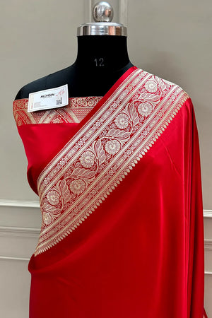 Red Royal Plain Katan Silk Banarasi Saree