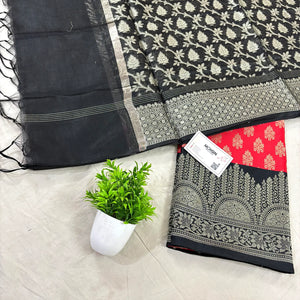 Red and Black Frozen Tree Satin Silk Banarasi Suit