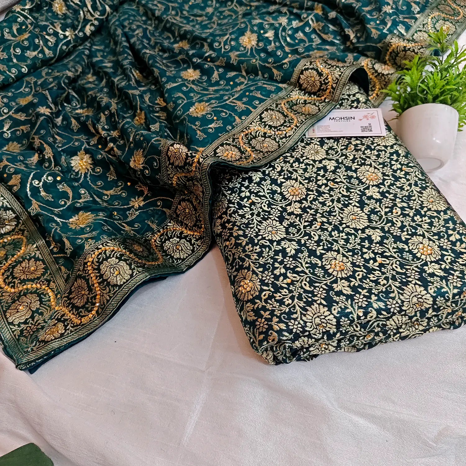 Teal Stone Work Kimkhab Silk Banarasi Gharara