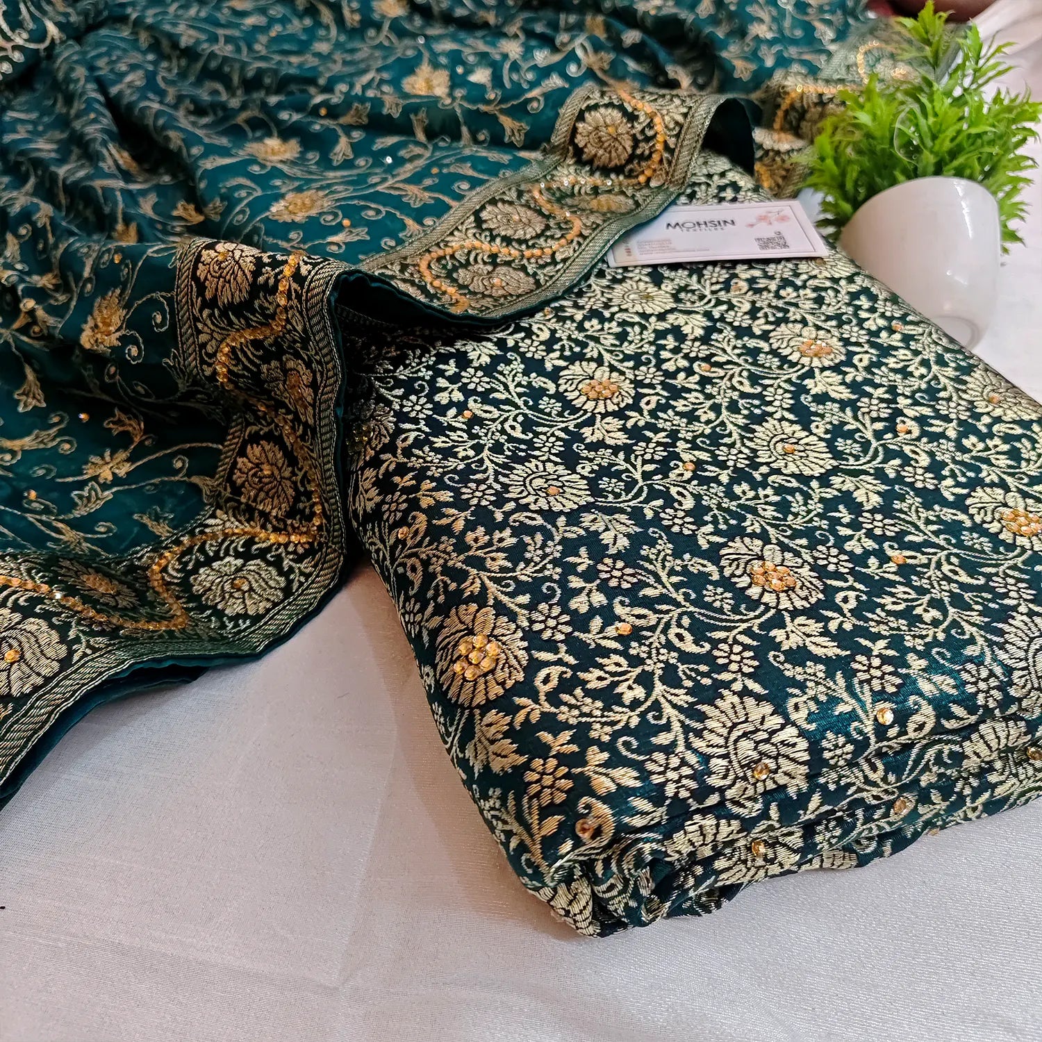 Teal Stone Work Kimkhab Silk Banarasi Gharara