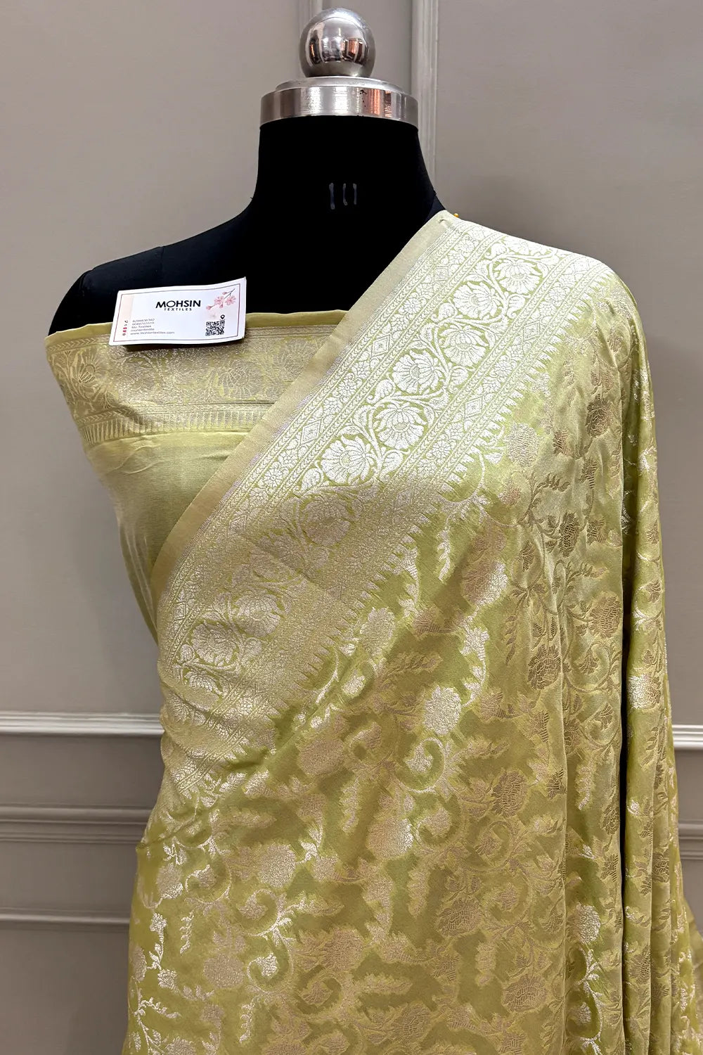 Pista Gulabi Jaal Katan Silk Banarasi Saree