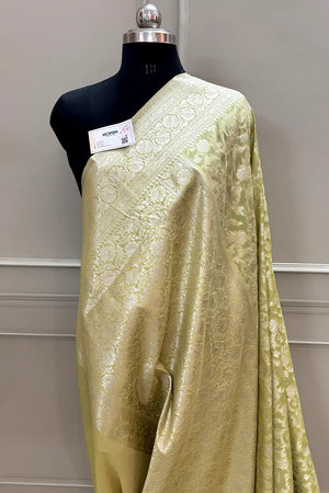 Pista Gulabi Jaal Katan Silk Banarasi Saree
