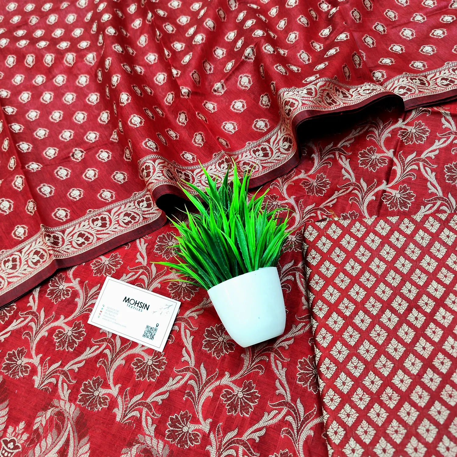 Red Surahi Jaal Cotton Silk Banarasi Suit