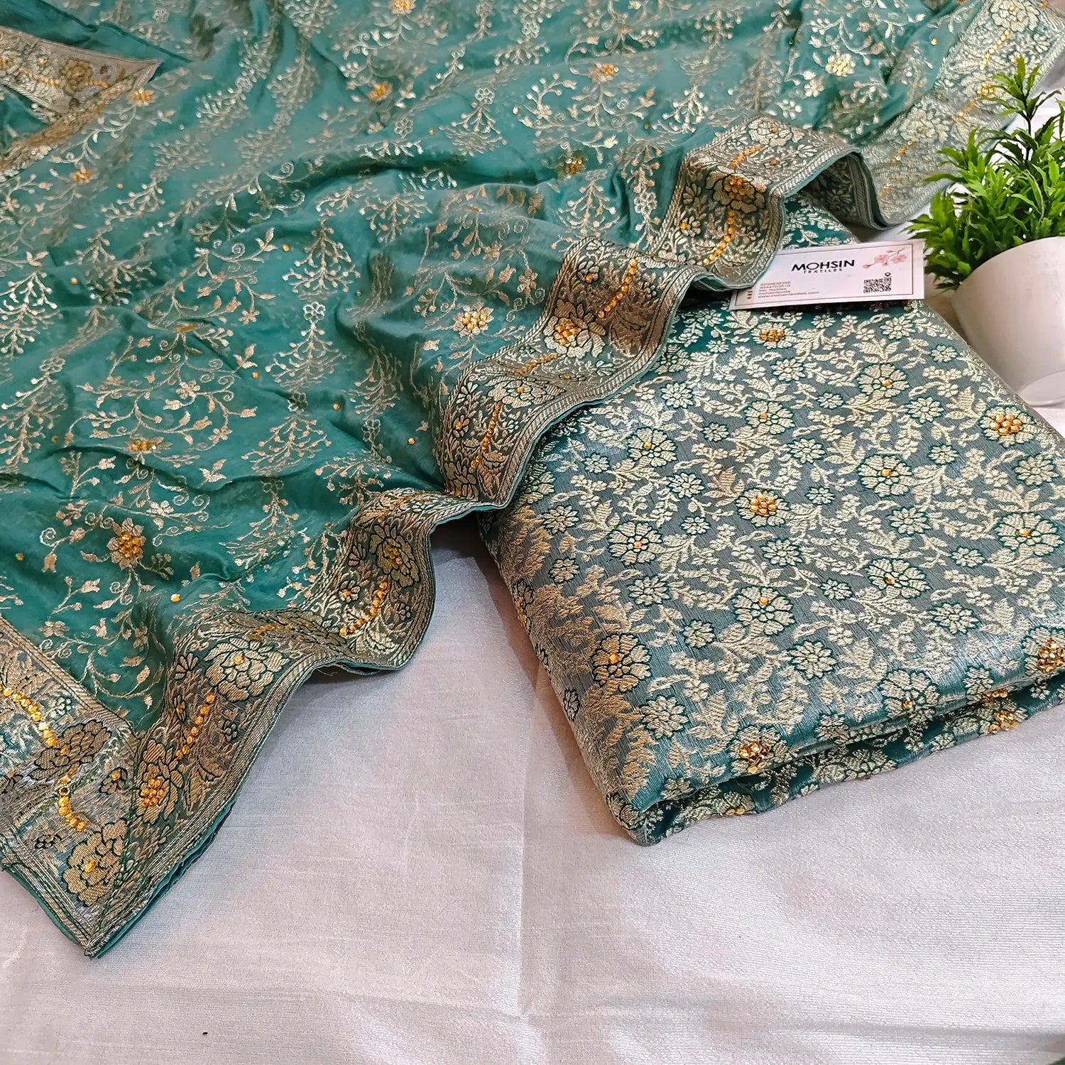 Light Firozi Stone Work Kimkhab Silk Banarasi Gharara