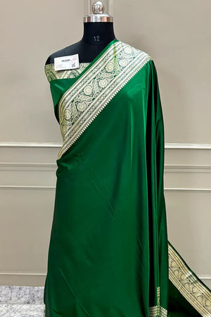 Forest Green Royal Plain Katan Silk Banarasi Saree