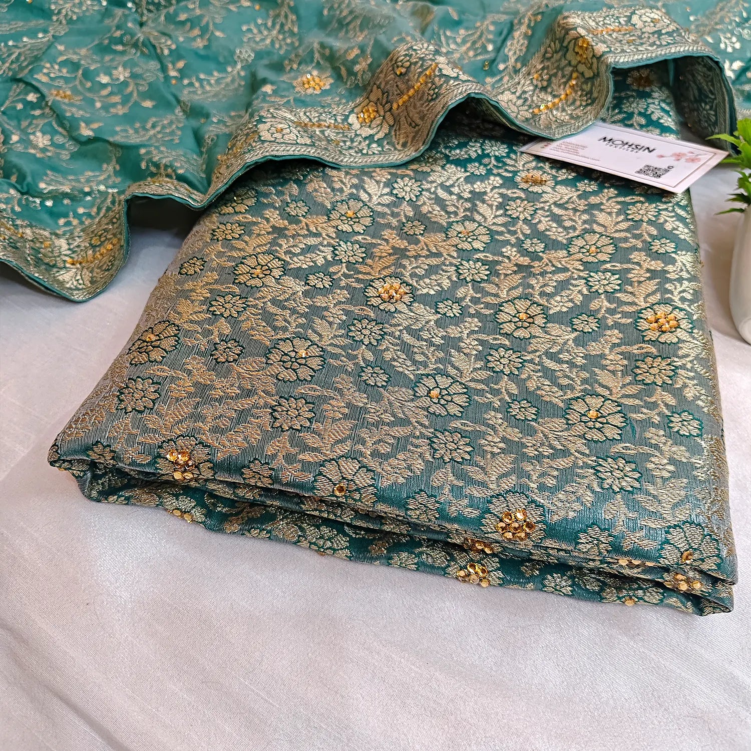 Light Firozi Stone Work Kimkhab Silk Banarasi Gharara