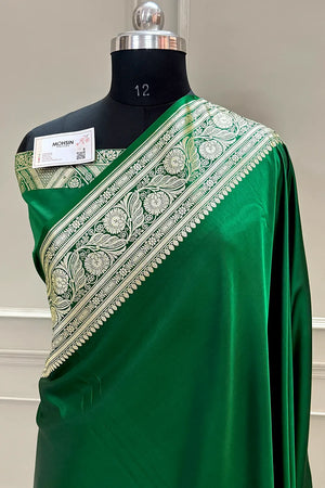 Forest Green Royal Plain Katan Silk Banarasi Saree