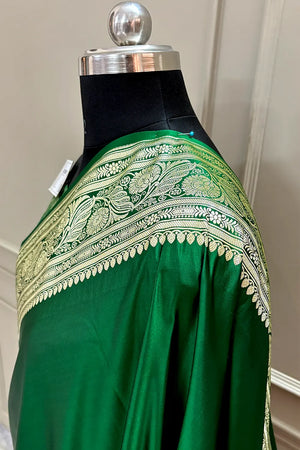 Forest Green Royal Plain Katan Silk Banarasi Saree