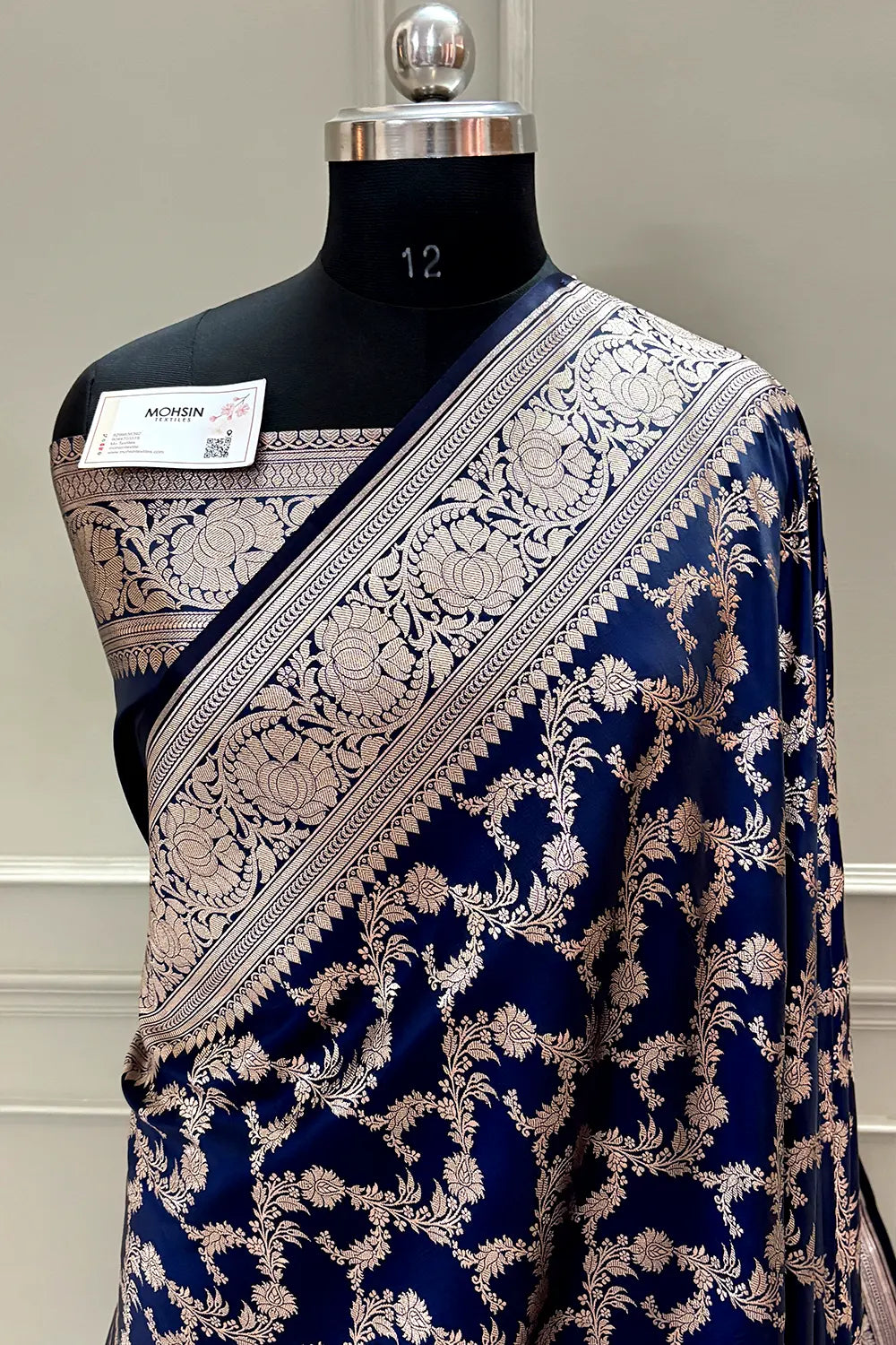 Navy Blue Moglai Jaal Katan Silk Banarasi Saree