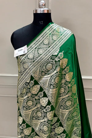 Forest Green Royal Plain Katan Silk Banarasi Saree
