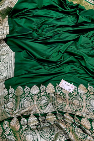 Forest Green Royal Plain Katan Silk Banarasi Saree