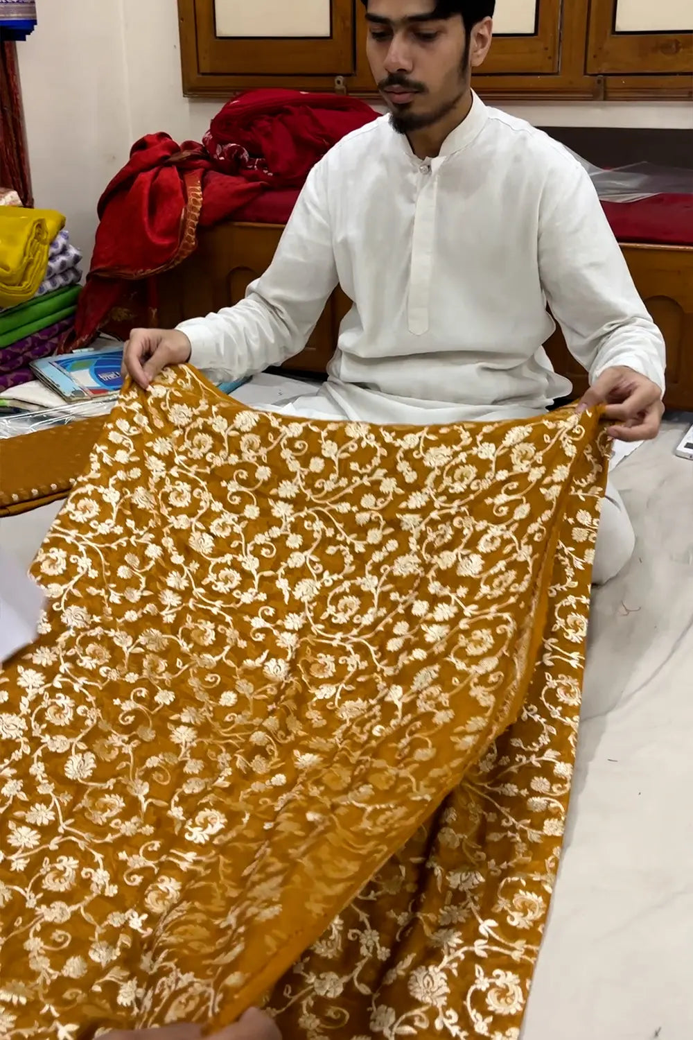 Mustard Jaalnuma Georgette Silk Banarasi Suit