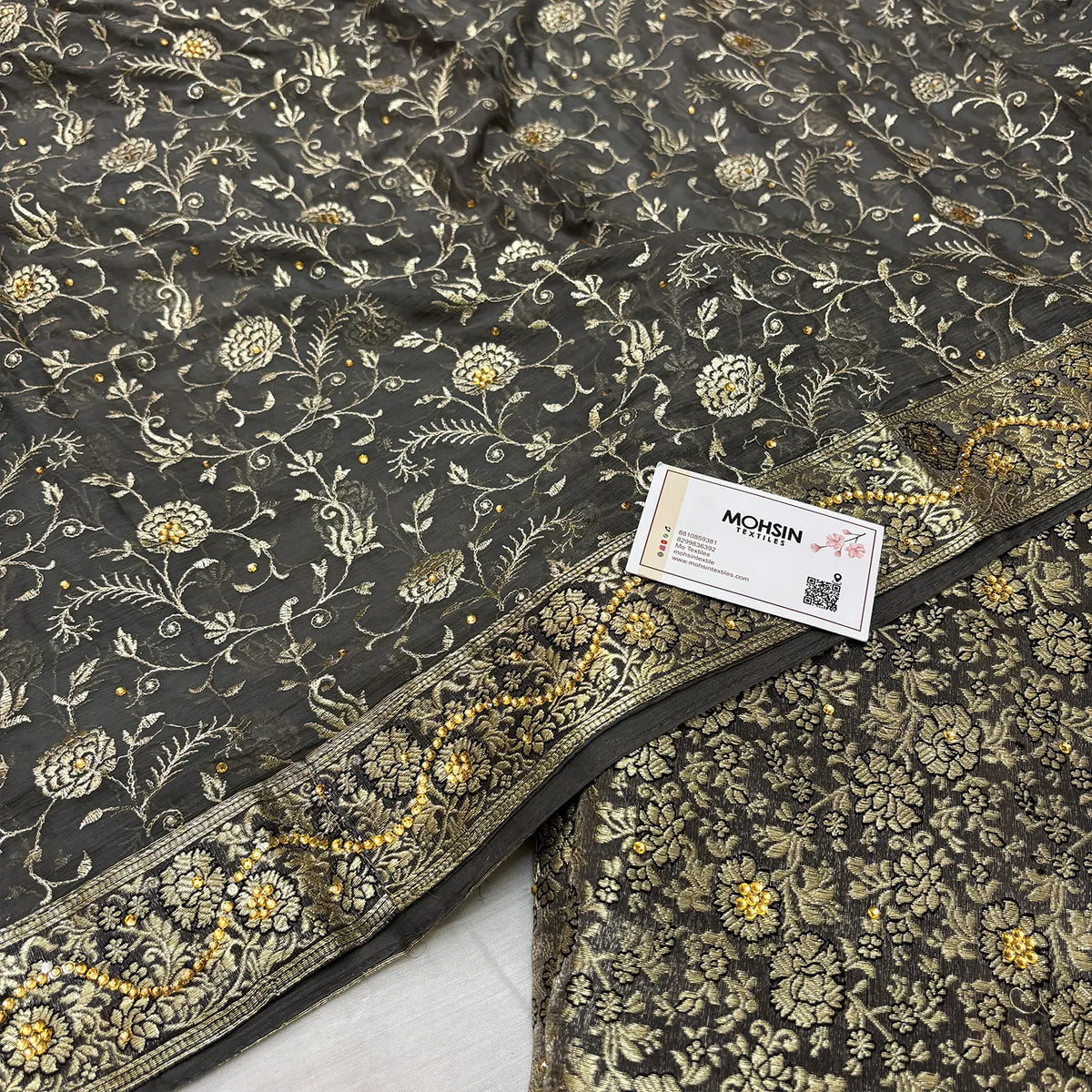 Grey Stone Work Kimkhab Silk Banarasi Gharara