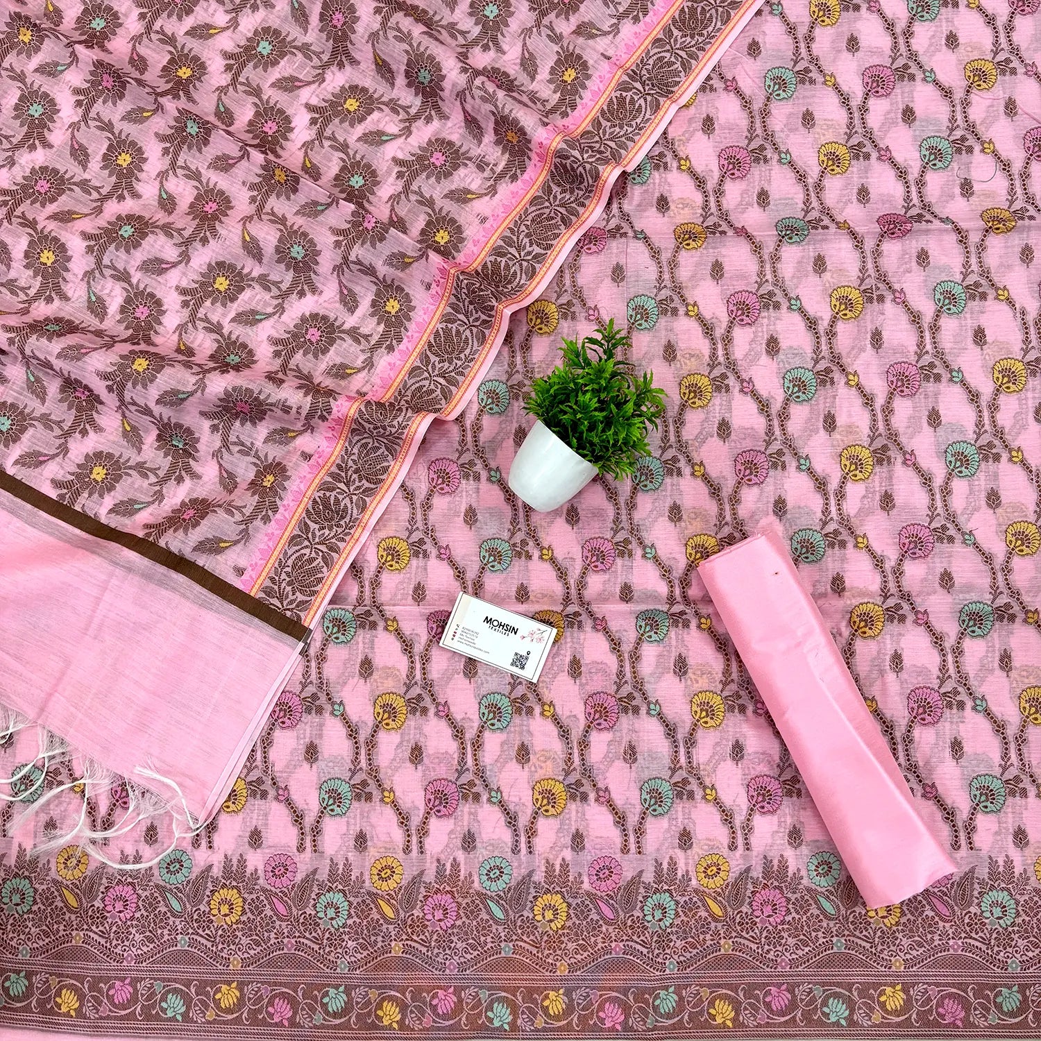 Baby Pink Resham Zari Banarasi Silk Suit