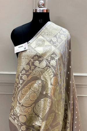 Beige Mahinki Buti Katan Silk Banarasi Saree
