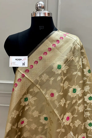 Beige Meenakari Satin Silk Banarasi Dupatta
