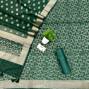 Bottle Green Cactus Jaal Organza Silk Banarasi Suit