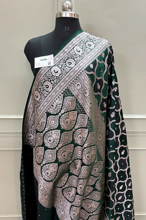Bottle Green Ghulam Buti Katan Silk Banarasi Saree