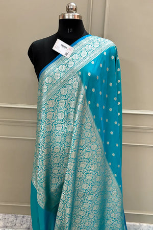 Dark Firozi Rudraksha Buti Katan Silk Banarasi Saree
