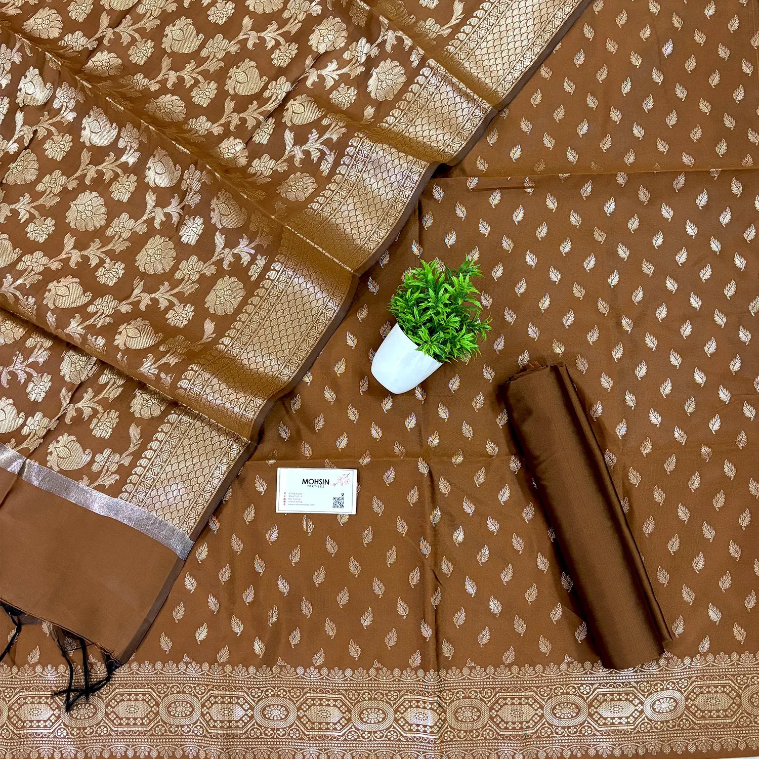 Dark Mustard Sunehri Pankh Satin Silk Banarasi Suit