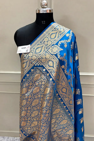 Firozi Ruby Buti Katan Silk Banarasi Saree