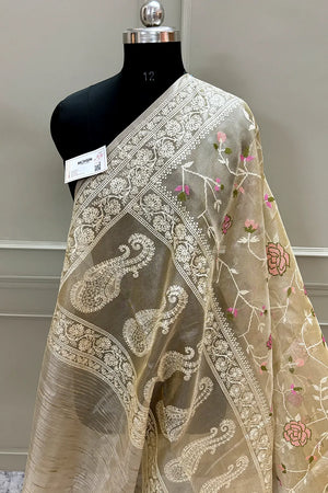 Gold Embroidery Tissue Silk Banarasi Saree