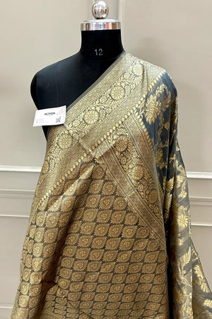 Grey Resham Zari Cotton Silk Banarasi Saree