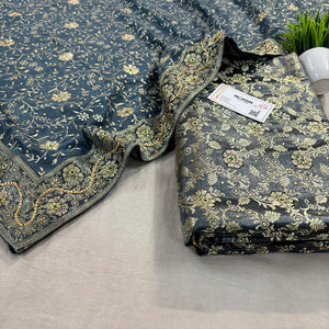 Grey Stone Work Kimkhab Silk Banarasi Gharara