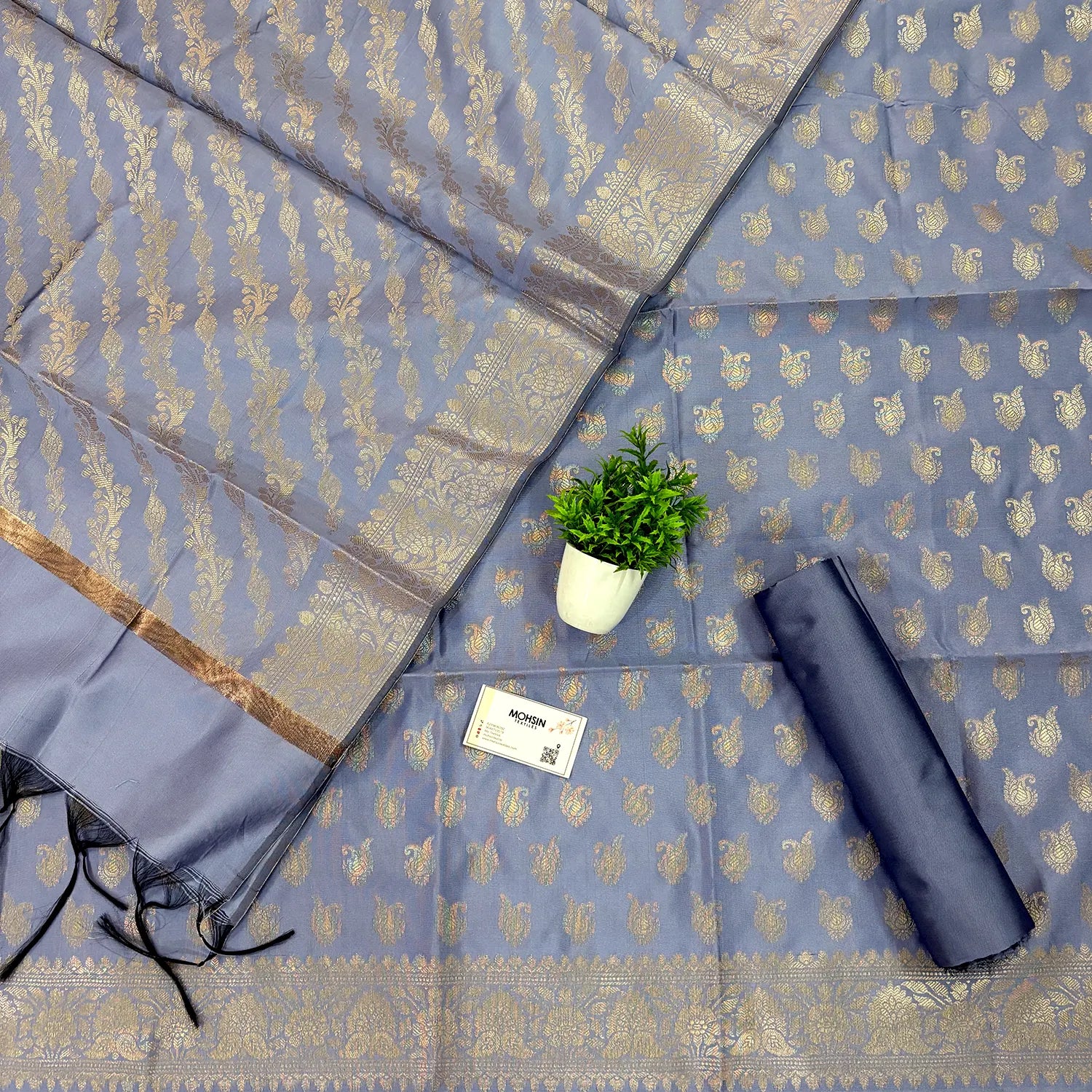 Lavender Chirag Buti Satin Silk Banarasi Suit