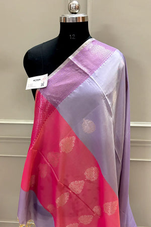 Lavender and Pink Golden Zari Banarasi Silk Saree