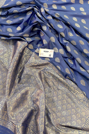 Light Blue Golden Zari Katan Silk Banarasi Saree