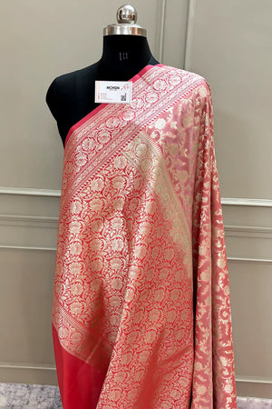Light Peach and Peach Gulabi Jaal Katan Silk Banarasi Saree