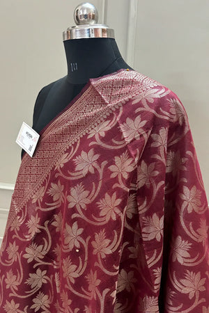 Maroon Golden Zari Banarasi Silk Dupatta