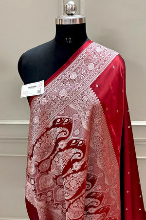 Maroon Golden Zari Katan Silk Banarasi Saree