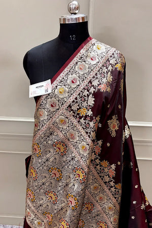 Maroon Golden Zari Katan Silk Banarasi Saree