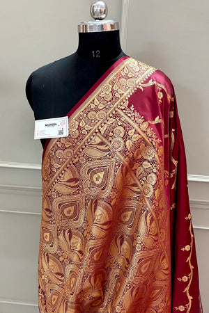 Maroon Rowa Laher Katan Silk Banarasi Saree
