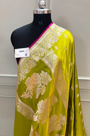 Mehendi Aatari Buti Katan Silk Banarasi Saree