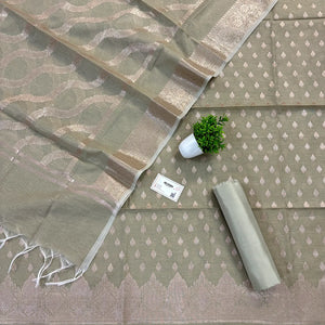 Mint Golden Zari Linen Silk Banarasi Suit
