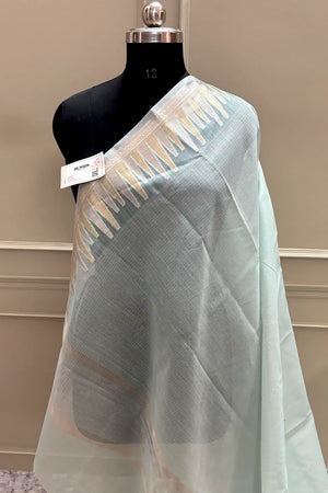 Mint Green Plain Moonga Check Silk Saree