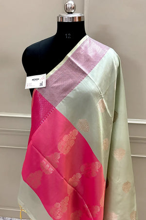 Mint and Pink Golden Zari Banarasi Silk Saree
