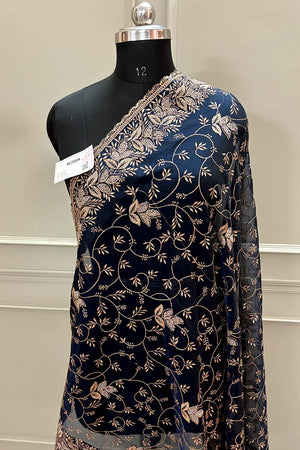 Navy Blue Embordiery Siroski Work Silk Saree