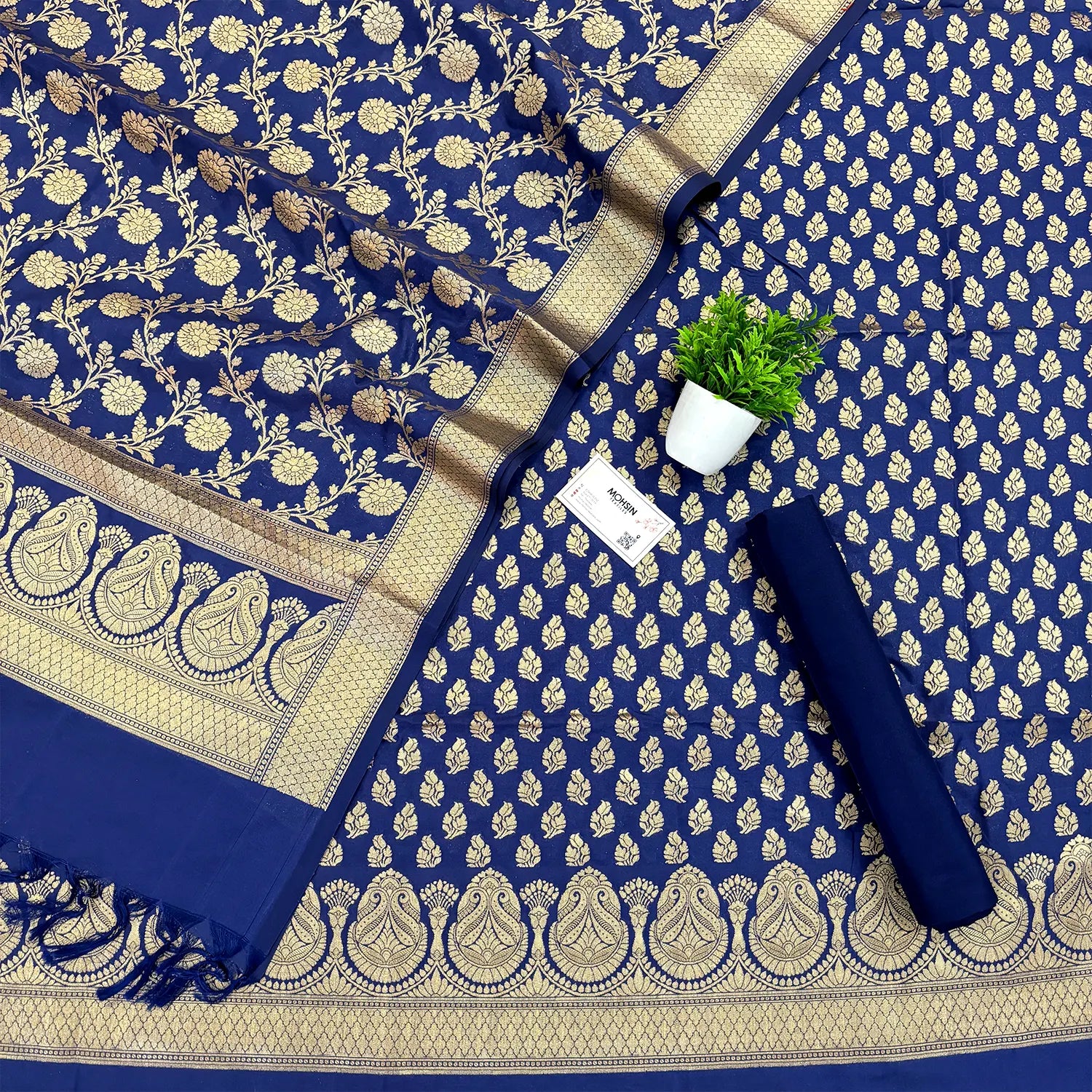 Navy Blue Gumbad Patti Katan Silk Banarasi Suit