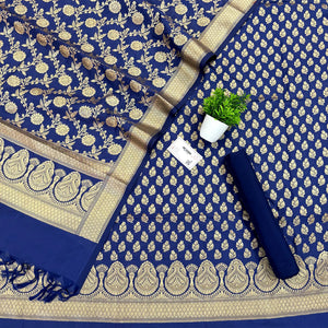 Navy Blue Gumbad Patti Katan Silk Banarasi Suit