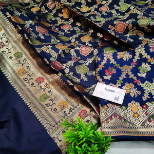 Navy Blue Meenakari Katan Silk Banarasi Suit