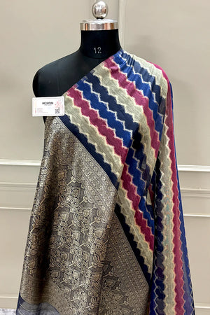 Navy Blue Resham Zari Chanderi Silk Banarasi Saree