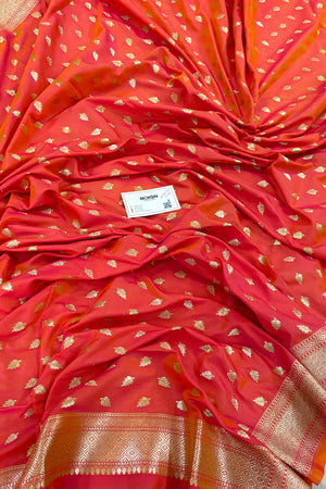Orange Golden Zari Katan Silk Banarasi Dupatta
