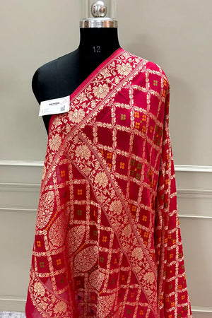 Peach Golden Zari Georgette Silk Banarasi Saree