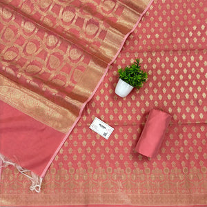 Peach Golden Zari Resham Silk Banarasi Suit