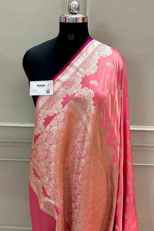 Peach Kanak Buti Katan Silk Banarasi Saree